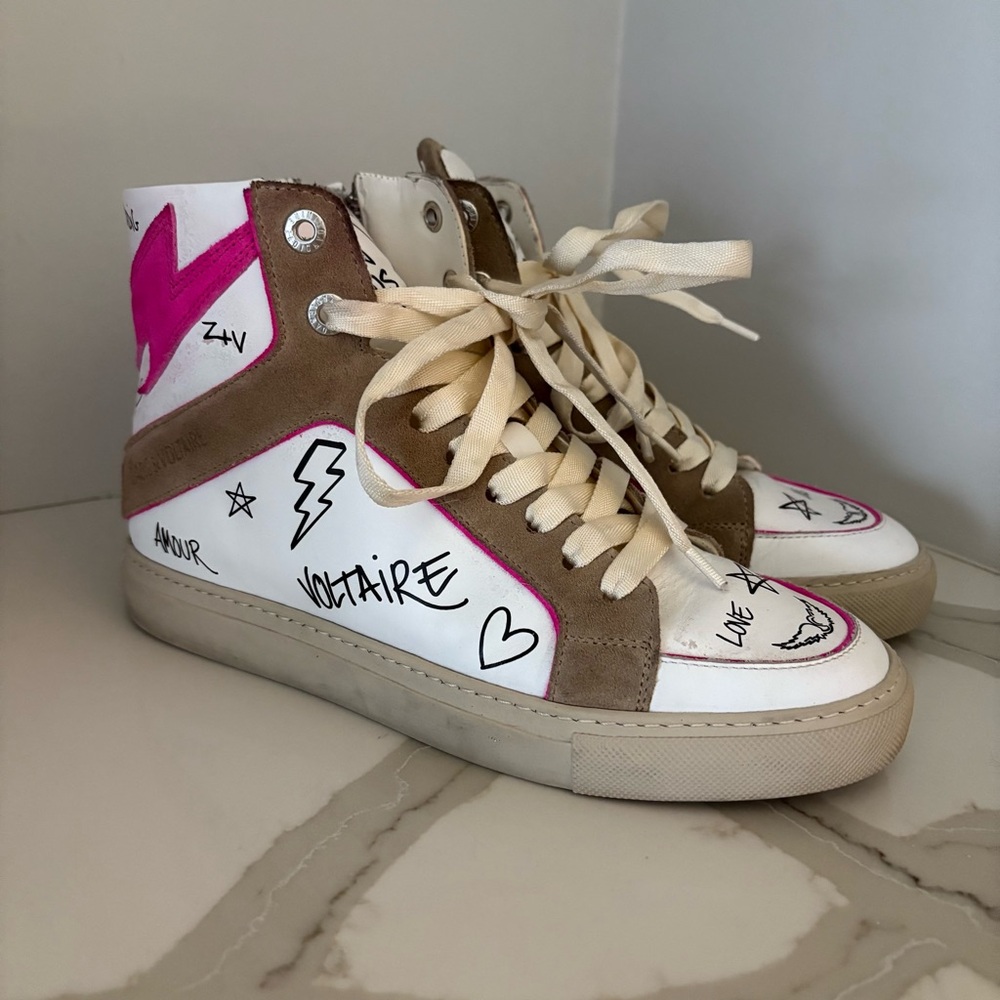 Zadig & Voltaire Women's High-Top Sneakers - Pink and White